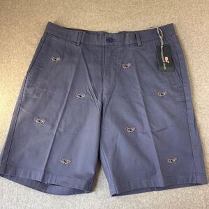 NWT Vineyard Vines Size 35 Flag Blue Chino‎ Shorts Christmas Candy Cane Whale